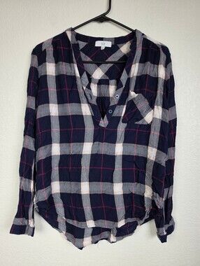 NSR Medium Plaid Navy Blue Blouse Shirt Top